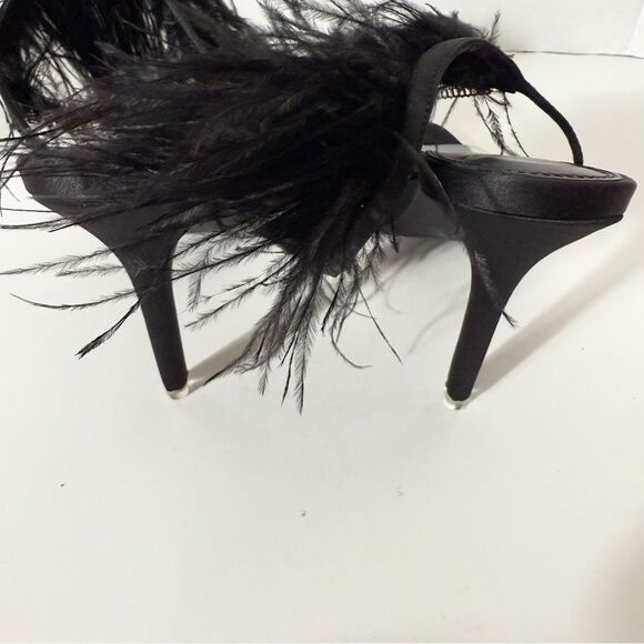 BLACK SUEDE STUDIO Trinity Satin Leather Ostrich Feather Black Sandals Size 10 - Picture 7 of 9